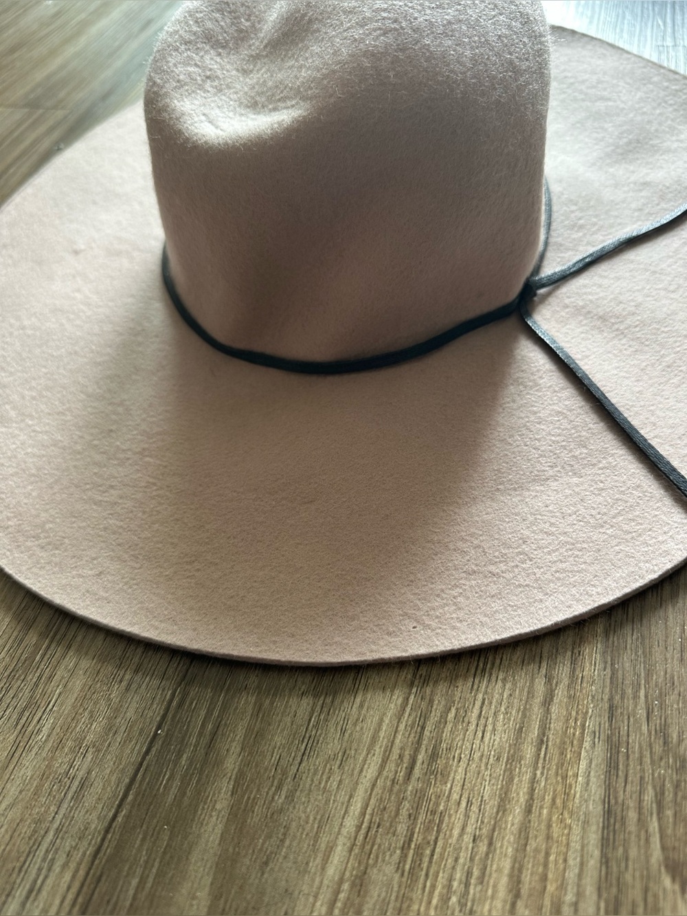 bp Blush Pink Wide Brim Felt Fedora with Black Trim